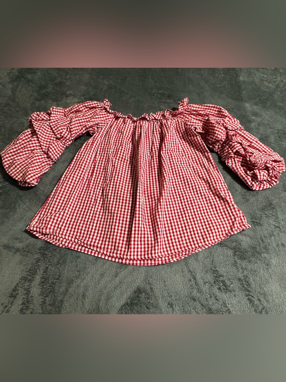 Entro Red and White Gingham Off-Shoulder Top Size Large
